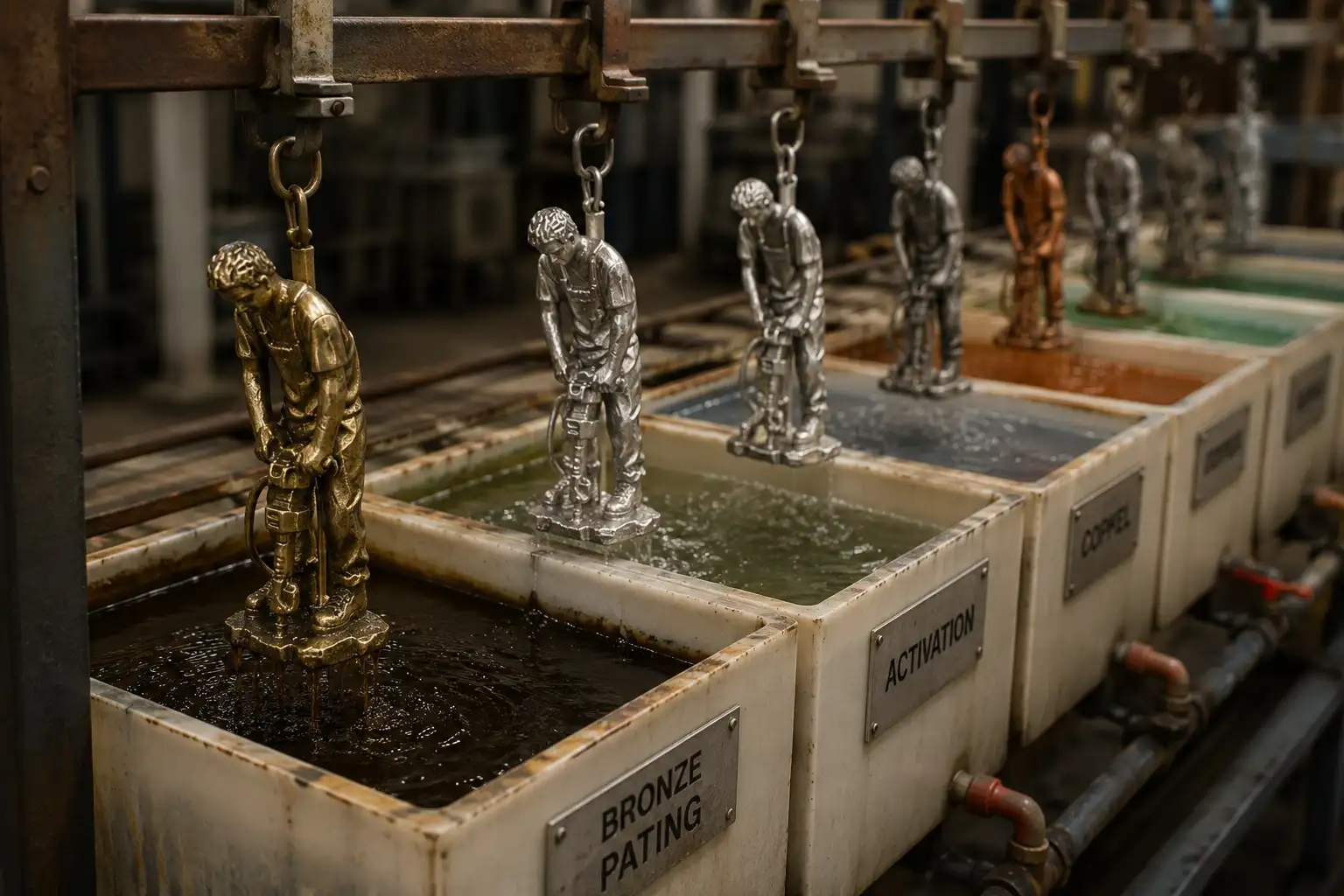 Aanbrengen van de bronzen afwerklaag op een tinlegering