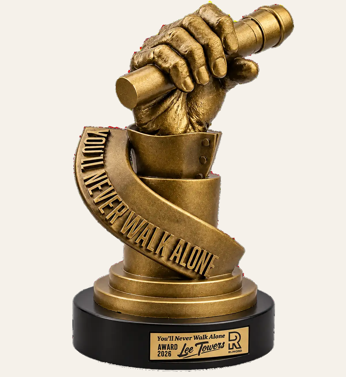 You'll Never Walk Alone Award voor Lee Towers, verguld sculptuur op zwarte sokkel